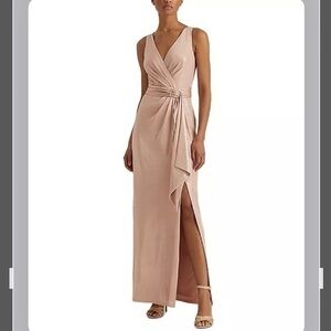 Lauren Ralph Lauren Foiled Jersey Sleeveless Gown in Rose Gold